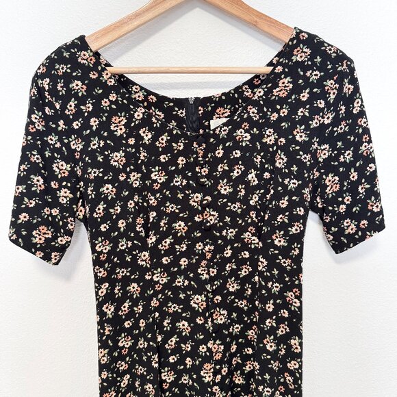 Vintage 90s Express Black & Pink Ditsy Floral Flowy Romper Size Small - Picture 3 of 10